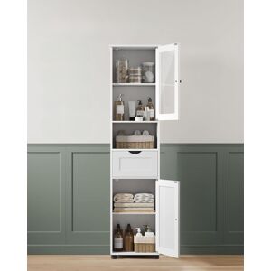 VASAGLE Tall Slim Bathroom Cabinet with Glass Door & Open Shelf in White White VASAGLE Tall Slim Bathroom Cabinet with Glass Door & Open Shelf in White White
