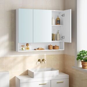 VASAGLE Wall Mirror Cabinet with Adjustable Shelves & Open Storage in White White VASAGLE Wall Mirror Cabinet with Adjustable Shelves & Open Storage in White White