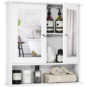 Costway Wall Mounted Bathroom Mirror Cabinet Wooden Storage Cupboard Medicine Organizer in White White Costway Wall Mounted Bathroom Mirror Cabinet Wooden Storage Cupboard Medicine Organizer in White White