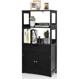 Costway Bathroom Floor Cabinet Wooden Tall Storage Cupboard Freestanding 2 Open Shelves in Black Black Costway Bathroom Floor Cabinet Wooden Tall Storage Cupboard Freestanding 2 Open Shelves in Black Black