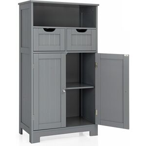 Costway Bathroom Floor Cabinet Wooden Storage Cupboard w/ Adjustable Shelf in Grey Grey Costway Bathroom Floor Cabinet Wooden Storage Cupboard w/ Adjustable Shelf in Grey Grey