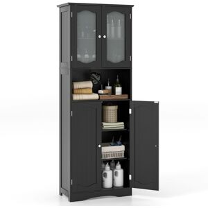 Costway Tall Bathroom Storage Cabinet Tempered Glass Door Pantry Cabinet in Black Black Costway Tall Bathroom Storage Cabinet Tempered Glass Door Pantry Cabinet in Black Black