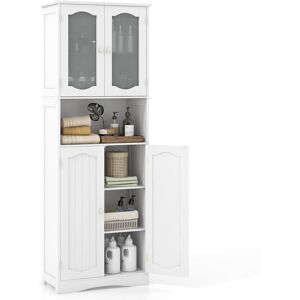 Costway Tall Bathroom Storage Cabinet Tempered Glass Door Pantry Cabinet in White White Costway Tall Bathroom Storage Cabinet Tempered Glass Door Pantry Cabinet in White White