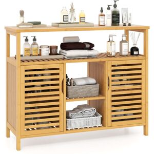 Costway Bamboo Bathroom Cabinet 2-Door Storage Organizer with Shelves in Natural Natural Costway Bamboo Bathroom Cabinet 2-Door Storage Organizer with Shelves in Natural Natural