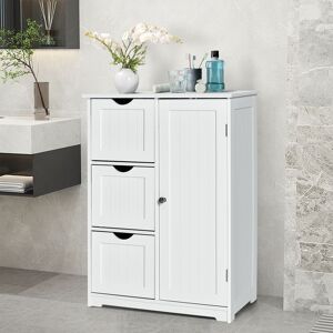Costway Bathroom Floor Cabinet Storage Cupboard Organizer W/Adjustable Shelf & 3 Drawers in White White Costway Bathroom Floor Cabinet Storage Cupboard Organizer W/Adjustable Shelf & 3 Drawers in White White
