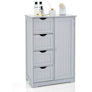 Costway Bathroom Floor Cabinet Storage Cupboard Organizer W/Adjustable Shelf & 4 Drawers in Grey Grey Costway Bathroom Floor Cabinet Storage Cupboard Organizer W/Adjustable Shelf & 4 Drawers in Grey Grey