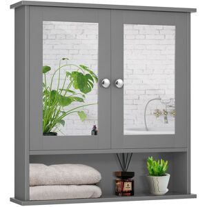 Costway Wall Mounted Bathroom Mirror Cabinet Wooden Storage Cupboard Medicine Organizer in Grey Grey Costway Wall Mounted Bathroom Mirror Cabinet Wooden Storage Cupboard Medicine Organizer in Grey Grey