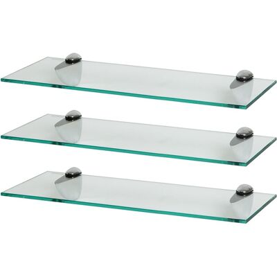 Harbour Housewares 3x Floating Glass Shelves - 50cm - Bathroom Shower Storage Display in Silver Silver Harbour Housewares 3x Floating Glass Shelves - 50cm - Bathroom Shower Storage Display in Silver Silver