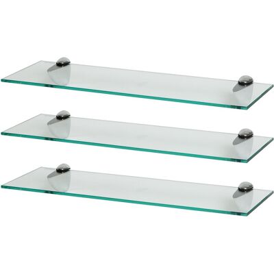 Harbour Housewares 3x Floating Glass Shelves - 60cm - Bathroom Shower Storage Display in Silver Silver Harbour Housewares 3x Floating Glass Shelves - 60cm - Bathroom Shower Storage Display in Silver Silver