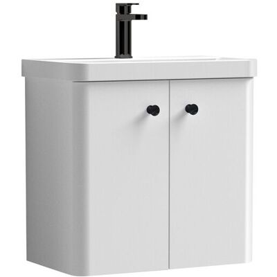 Balterley Bathroom Wall Hung 2 Door Vanity Unit Basin, White/Matt Black, 579mm in White White Balterley Bathroom Wall Hung 2 Door Vanity Unit Basin, White/Matt Black, 579mm in White White