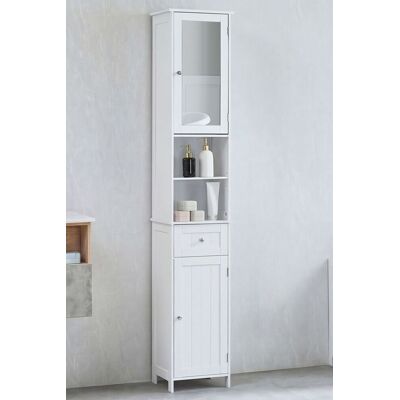 Home Discount Bath Vida Priano Mirrored 2 Door 1 Drawer With Shelves Tall Cabinet Bathroom Storage 1900 x 400 x 300 mm in White White Home Discount Bath Vida Priano Mirrored 2 Door 1 Drawer With Shelves Tall Cabinet Bathroom Storage 1900 x 400 x 300 mm in White White