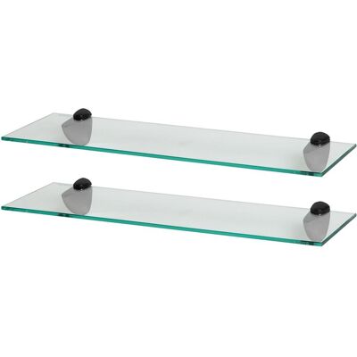 Harbour Housewares 2x Floating Glass Shelves - 60cm - Bathroom Shower Storage Display in Black Black Harbour Housewares 2x Floating Glass Shelves - 60cm - Bathroom Shower Storage Display in Black Black
