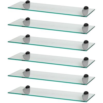 Harbour Housewares 6x Floating Glass Shelves - 60cm - Bathroom Shower Storage Display in Black Black Harbour Housewares 6x Floating Glass Shelves - 60cm - Bathroom Shower Storage Display in Black Black