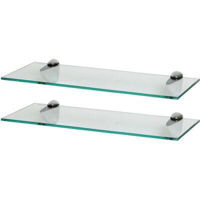 Harbour Housewares 2x Floating Glass Shelves - 50cm - Bathroom Shower Storage Display in Silver Silver Harbour Housewares 2x Floating Glass Shelves - 50cm - Bathroom Shower Storage Display in Silver Silver