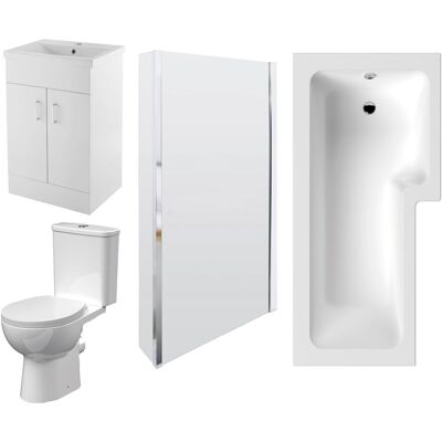Balterley 1700mm Bathroom Suite - L Shape Shower Bath - Gloss White Balterley 1700mm Bathroom Suite - L Shape Shower Bath - Gloss White