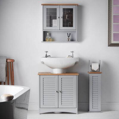 CARME HOME Atlanta 3 Piece Set Bathroom Furniture Sink Storage Cabinet with Mirror in Grey Grey CARME HOME Atlanta 3 Piece Set Bathroom Furniture Sink Storage Cabinet with Mirror in Grey Grey