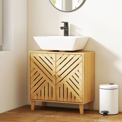 HOMCOM Bamboo Bathroom Under Sink Cabinet with Adjustable Shelf, Natural Natural HOMCOM Bamboo Bathroom Under Sink Cabinet with Adjustable Shelf, Natural Natural