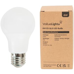 ValueLights 2 Pack E27 White Thermal Plastic GLS LED 6W Cool White 6500K 500lm Light Bulb White ValueLights 2 Pack E27 White Thermal Plastic GLS LED 6W Cool White 6500K 500lm Light Bulb White