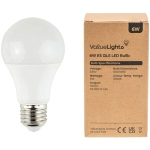 ValueLights 4 Pack E27 White Thermal Plastic GLS LED 6W Warm White 3000K 500lm Light Bulb White ValueLights 4 Pack E27 White Thermal Plastic GLS LED 6W Warm White 3000K 500lm Light Bulb White