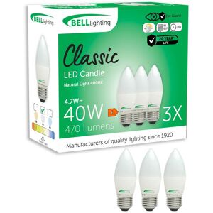 BELL Lighting Dimmable E27 LED Bulb Natural White 4.7W 470lm 40W Light Size: Pack of 3 Natural White Pack of 3 BELL Lighting Dimmable E27 LED Bulb Natural White 4.7W 470lm 40W Light Size: Pack of 3 Natural White Pack of 3