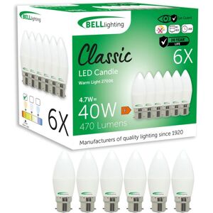BELL Lighting B22 Candle LED Bulb Warm White 4.7W 470lm Bayonet Cap Light Bulb Size: Pack of 6 Warm White Pack of 6 BELL Lighting B22 Candle LED Bulb Warm White 4.7W 470lm Bayonet Cap Light Bulb Size: Pack of 6 Warm White Pack of 6
