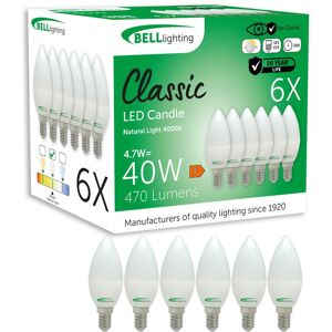 BELL Lighting Dimmable E14 Candle LED Bulb Natural White 4.7W 470lm 40W Equivalent Size: Pack of 6 Natural White Pack of 6 BELL Lighting Dimmable E14 Candle LED Bulb Natural White 4.7W 470lm 40W Equivalent Size: Pack of 6 Natural White Pack of 6