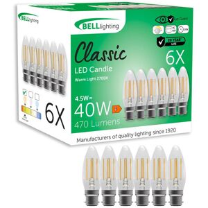 BELL Lighting B22 Dimmable LED Filament Bulb Warm White 4.5W 470lm Bayonet Light Size: Pack of 6 Warm White Pack of 6 BELL Lighting B22 Dimmable LED Filament Bulb Warm White 4.5W 470lm Bayonet Light Size: Pack of 6 Warm White Pack of 6