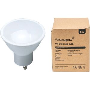 ValueLights 10 Pack GU10 White Thermal Plastic Spotlight LED 5W Warm White 3000K 400lm Light Bulb White ValueLights 10 Pack GU10 White Thermal Plastic Spotlight LED 5W Warm White 3000K 400lm Light Bulb White