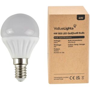 ValueLights 10 Pack E14 White Thermal Plastic Golfball LED 4W Warm White 3000K 400lm Light Bulb White ValueLights 10 Pack E14 White Thermal Plastic Golfball LED 4W Warm White 3000K 400lm Light Bulb White
