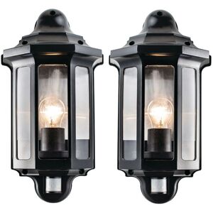 Loops 2 PACK IP44 Outdoor Wall Light Satin Black PIR Half Lantern Traditional Porch Black Loops 2 PACK IP44 Outdoor Wall Light Satin Black PIR Half Lantern Traditional Porch Black