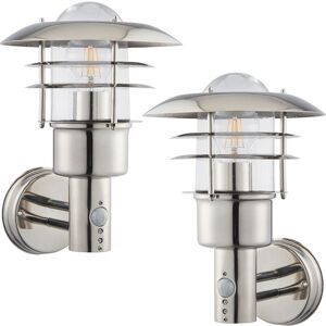 Loops 2 PACK IP44 Outdoor Wall Lamp Stainless Steel Caged Glass PIR Lantern Over Light in Metallics Metallics Loops 2 PACK IP44 Outdoor Wall Lamp Stainless Steel Caged Glass PIR Lantern Over Light in Metallics Metallics