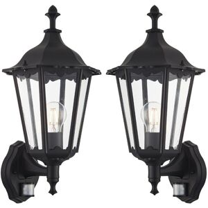 Loops 2 PACK IP44 Outdoor PIR Light Matt Black & Glass Traditional Wall Lantern Motion Black Loops 2 PACK IP44 Outdoor PIR Light Matt Black & Glass Traditional Wall Lantern Motion Black