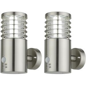 First Choice Lighting Set of 2 Bloom - Brushed Stainless Steel Outdoor Motion Sensor Lights in Silver Silver First Choice Lighting Set of 2 Bloom - Brushed Stainless Steel Outdoor Motion Sensor Lights in Silver Silver