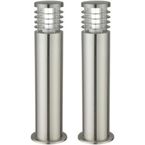 First Choice Lighting Set of 2 Bloom - Brushed Stainless Steel Outdoor Post Lights in Silver Silver First Choice Lighting Set of 2 Bloom - Brushed Stainless Steel Outdoor Post Lights in Silver Silver