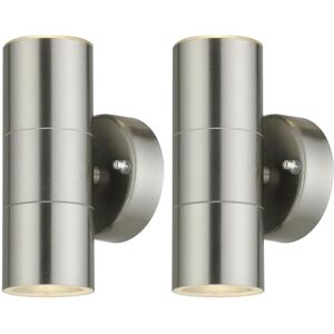 First Choice Lighting Set of 2 Blaze - Stainless Steel Outdoor Up Down Wall Lights in Silver Silver First Choice Lighting Set of 2 Blaze - Stainless Steel Outdoor Up Down Wall Lights in Silver Silver