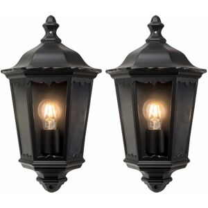 First Choice Lighting Set of 2 Sienna - Black with Clear Glass IP44 Outdoor Half Lantern Wall Lights Black First Choice Lighting Set of 2 Sienna - Black with Clear Glass IP44 Outdoor Half Lantern Wall Lights Black