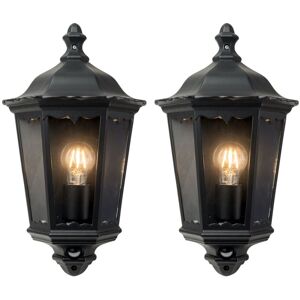 First Choice Lighting Set of 2 Sienna - Black with Clear Glass IP44 Outdoor Half Lantern Wall Lights with PIR Motion Sensor Black First Choice Lighting Set of 2 Sienna - Black with Clear Glass IP44 Outdoor Half Lantern Wall Lights with PIR Motion Sensor Black