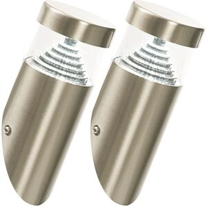 First Choice Lighting Set of 2 Inca - Outdoor Stainless Steel LED Wall Lights in Silver Silver First Choice Lighting Set of 2 Inca - Outdoor Stainless Steel LED Wall Lights in Silver Silver