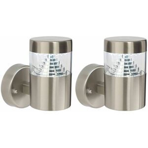 First Choice Lighting Set of 2 Pyramid - Stainless Steel LED Outdoor Wall Lights in Silver Silver First Choice Lighting Set of 2 Pyramid - Stainless Steel LED Outdoor Wall Lights in Silver Silver