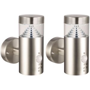 First Choice Lighting Set 2 Pyramid - Stainless Steel LED Outdoor Motion Sensor Wall Lights in Silver Silver First Choice Lighting Set 2 Pyramid - Stainless Steel LED Outdoor Motion Sensor Wall Lights in Silver Silver