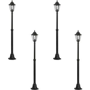 Loops 4 PACK IP44 Outdoor Bollard Light Black & Silver Lantern 2000mm Post 60W E27 Black Loops 4 PACK IP44 Outdoor Bollard Light Black & Silver Lantern 2000mm Post 60W E27 Black