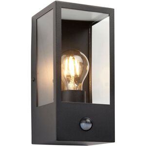 Loops Matt Black Outdoor Wall Light & PIR Sensor - Rectangular Lantern - Clear Glass Black Loops Matt Black Outdoor Wall Light & PIR Sensor - Rectangular Lantern - Clear Glass Black