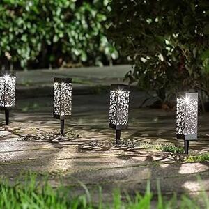 Marco Paul Pack of 4 Damasque Solar Stake Lights Lanterns for Outside with Silhouette Effect in Black Black Marco Paul Pack of 4 Damasque Solar Stake Lights Lanterns for Outside with Silhouette Effect in Black Black