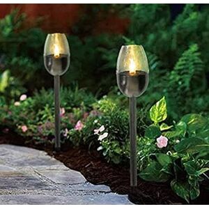 Marco Paul 8pc Flickering Solar Torch Lights with LED Flame in Silver Silver Marco Paul 8pc Flickering Solar Torch Lights with LED Flame in Silver Silver