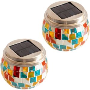 Marco Paul 2 Pack Mosaic Glass Jar with Multi-Coloured LED Solar Garden Lights Multicolor Marco Paul 2 Pack Mosaic Glass Jar with Multi-Coloured LED Solar Garden Lights Multicolor