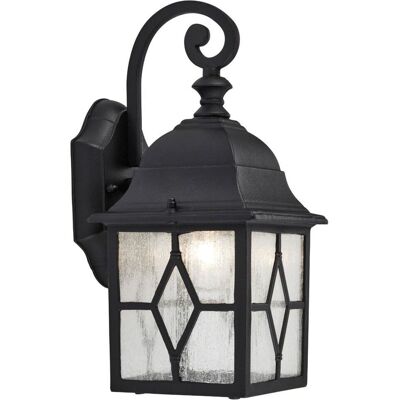 Happy Homewares Traditional Outdoor Matt Black Wall Lantern Light with Cathedral Lead Glass Black Happy Homewares Traditional Outdoor Matt Black Wall Lantern Light with Cathedral Lead Glass Black