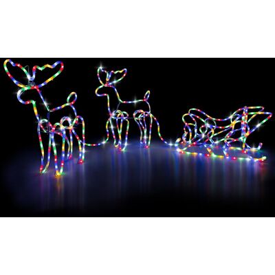 Christow Reindeer Sleigh Rope Light Outdoor Christmas Decoration 3D LED Xmas Silhouette Multicolor Christow Reindeer Sleigh Rope Light Outdoor Christmas Decoration 3D LED Xmas Silhouette Multicolor