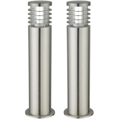 First Choice Lighting Set of 2 Bloom - Brushed Stainless Steel Outdoor Post Lights in Silver Silver First Choice Lighting Set of 2 Bloom - Brushed Stainless Steel Outdoor Post Lights in Silver Silver