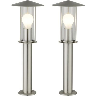 First Choice Lighting Set of 2 Treviso - Brushed Stainless Steel Outdoor Post Lights in Silver Silver First Choice Lighting Set of 2 Treviso - Brushed Stainless Steel Outdoor Post Lights in Silver Silver
