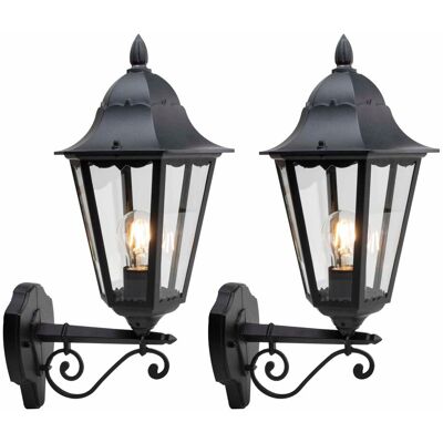 First Choice Lighting Set of 2 Mansfield - Black Six Sided Lantern IP44 Outdoor Wall Lights Black First Choice Lighting Set of 2 Mansfield - Black Six Sided Lantern IP44 Outdoor Wall Lights Black
